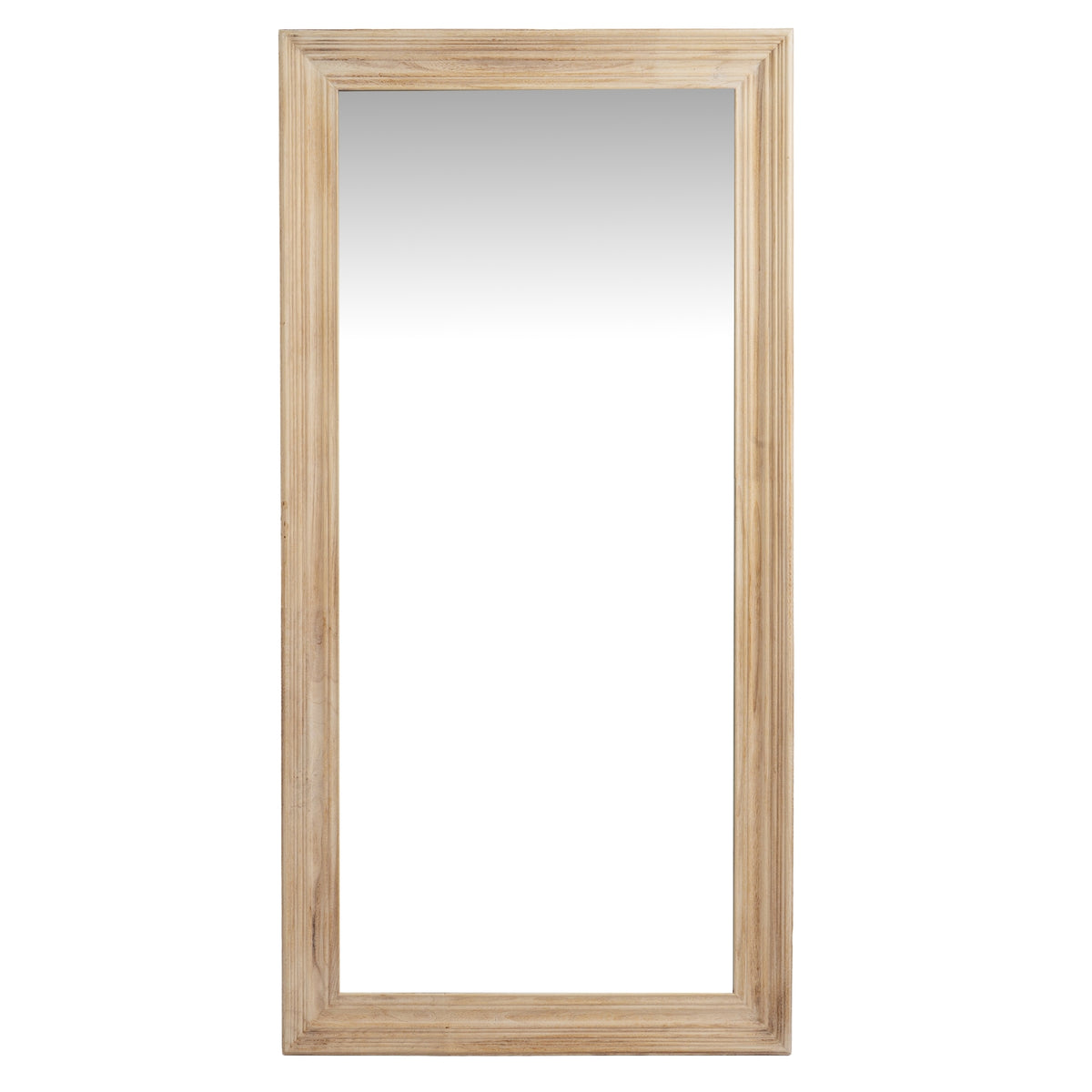 Large washed wood framed mirror, front view