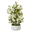 large white artificial hellebore in a grey pot