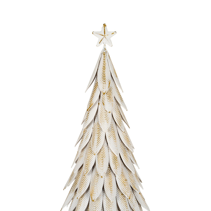 close-up of the layered white metal leaves and star