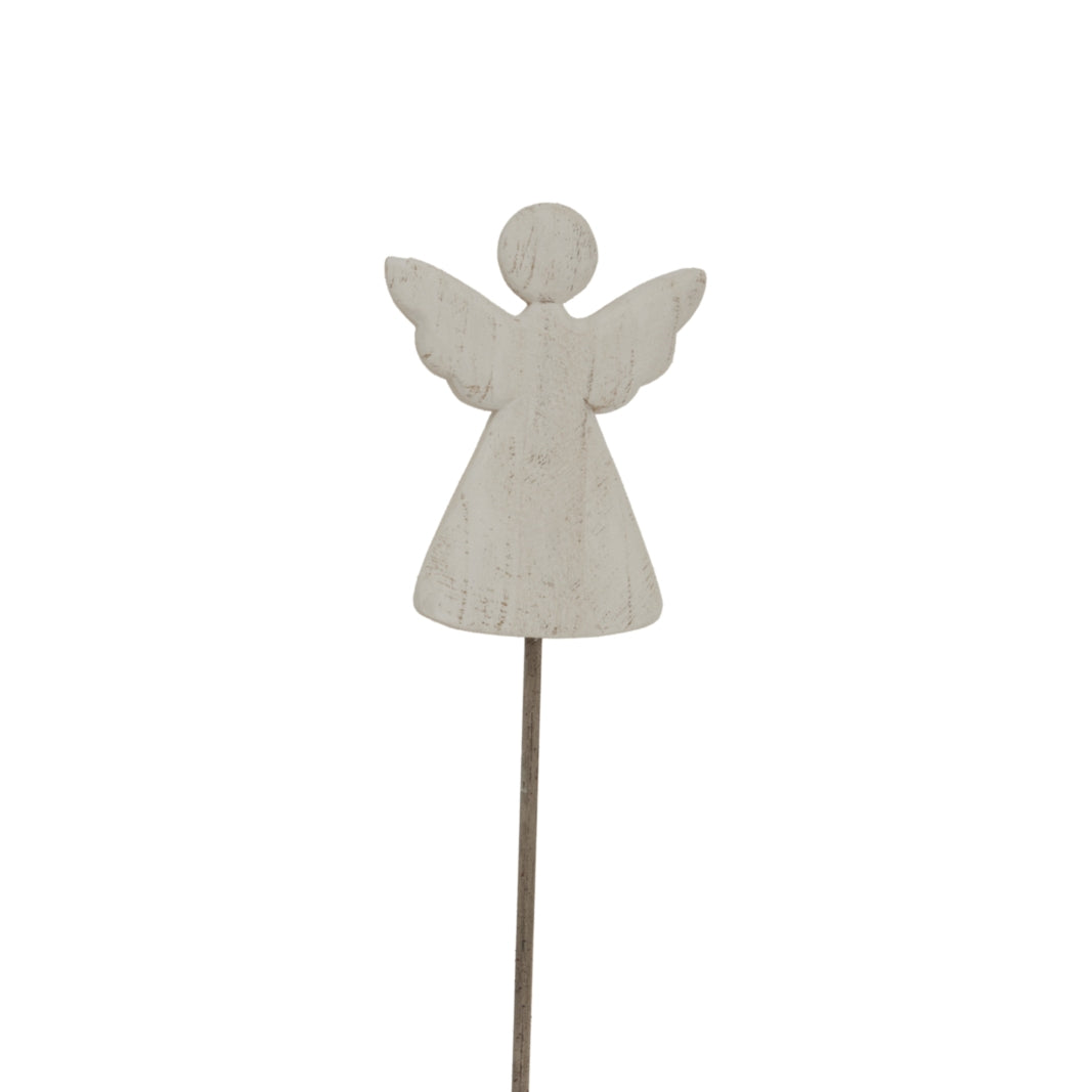 Large whitewashed rustic angel on its stand, front view