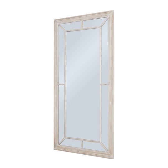 Whitewashed window mirror, angled view
