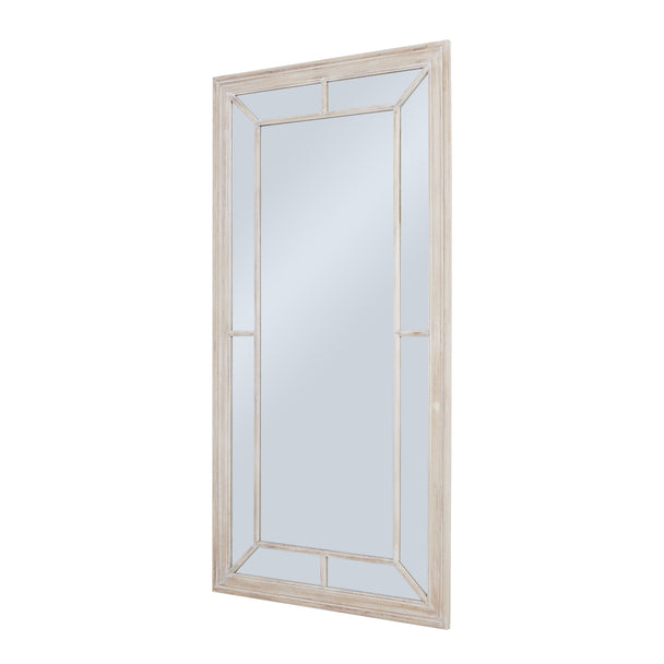 Whitewashed window mirror, angled view