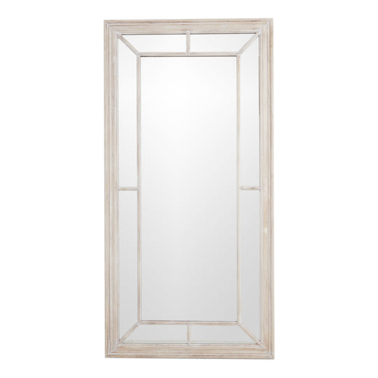 Large whitewashed wood window mirror, front view