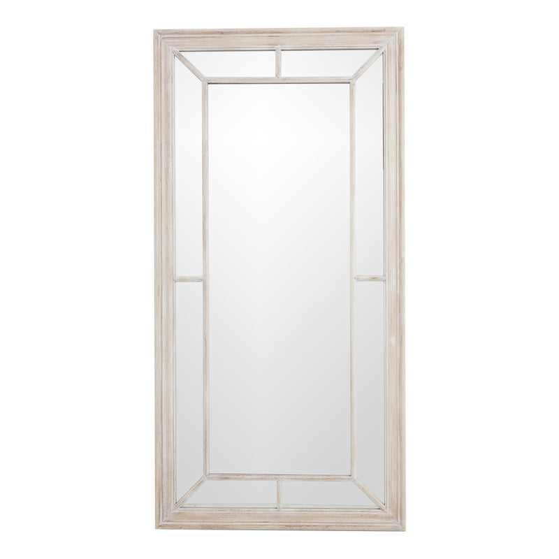 Large whitewashed wood window mirror, front view