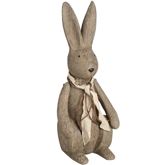 Large winter bunny rabbit ornament with fabric scarf, front view