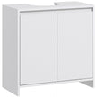 White under sink bathroom cabinet with two diamond-textured doors and U-shaped cut-out