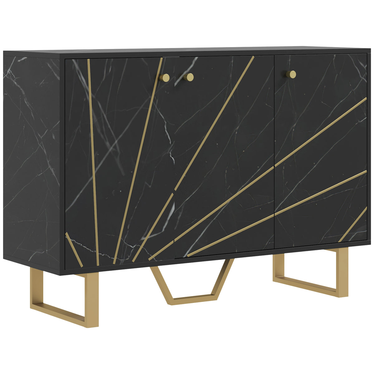 Black marble-effect sideboard with gold-tone legs and handles