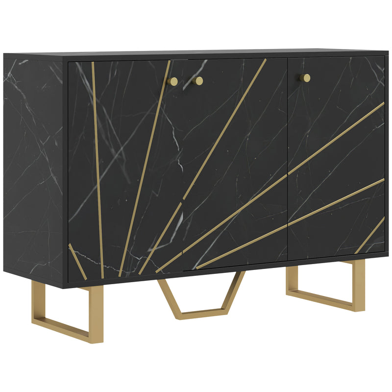 Black marble-effect sideboard with gold-tone legs and handles