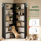 7 Tiers Bookshelf, L-Shaped Corner Bookcase with Anti-Slip Rear Guard, Black Wood Effect