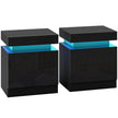 Set of 2 black bedside tables with 2 drawers, high gloss front and colour-changing LED light