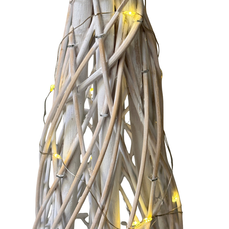 Close-up of the wicker weave lit with LED lights