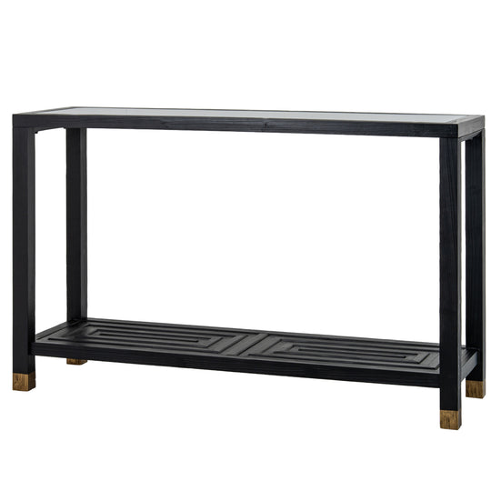 Lennox black console table, angled view