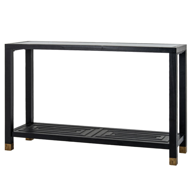 Lennox black console table, angled view