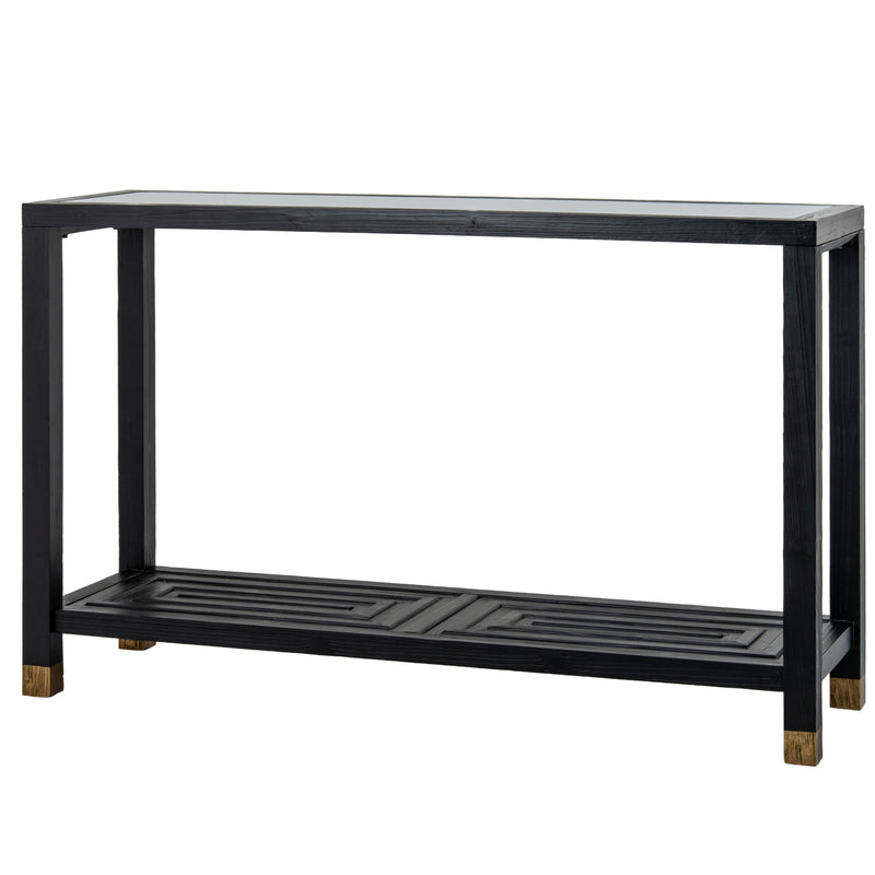 Lennox black console table, angled view