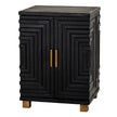 Lennox black geometric two-door cupboard, three-quarter view