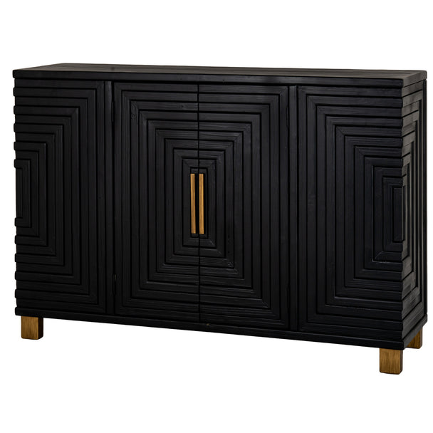 Lennox black geometric sideboard, three-quarter view