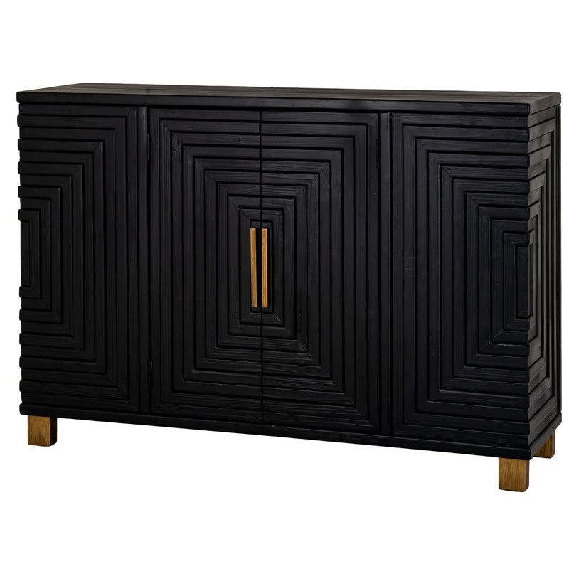 Lennox black geometric sideboard, three-quarter view