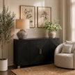 Lennox sideboard in a living room with a lamp and plants