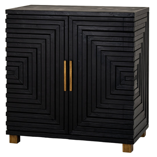 Lennox black geometric small sideboard, three-quarter view