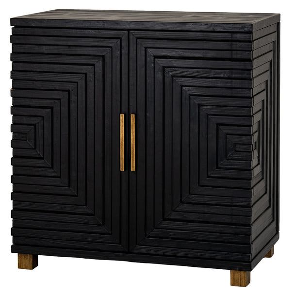 Lennox black geometric small sideboard, three-quarter view