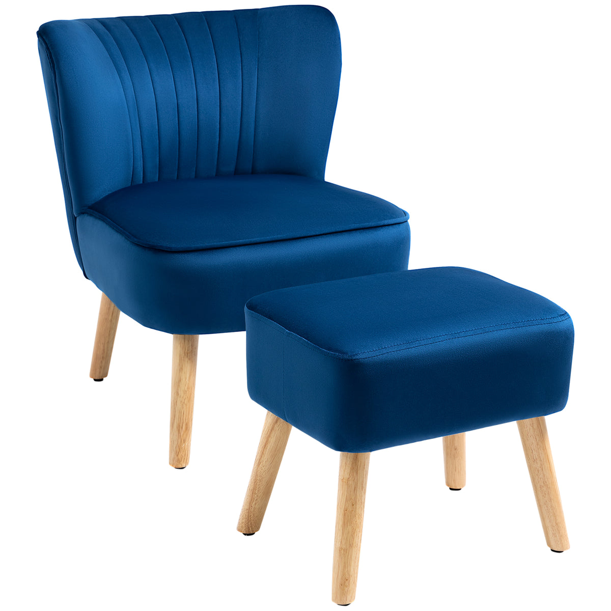 Velvet Tub Accent Chair & Matching Footstool – Dark Blue