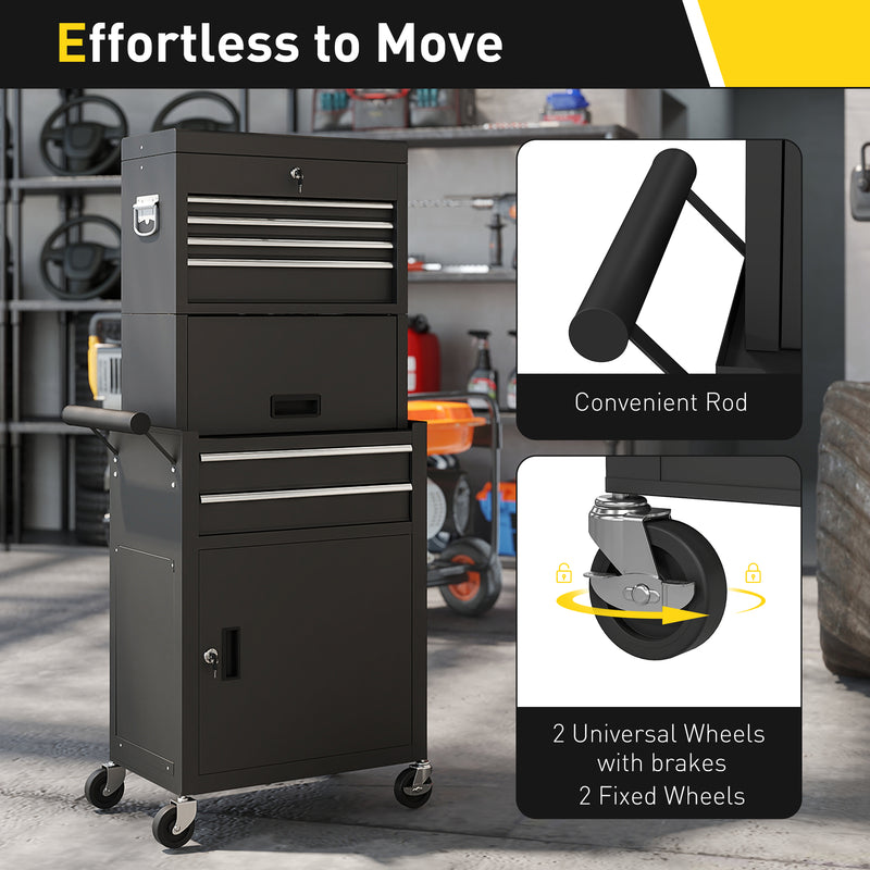 Three-Part Locking Steel Tool Chest on Wheels – Black – image 6 of 9