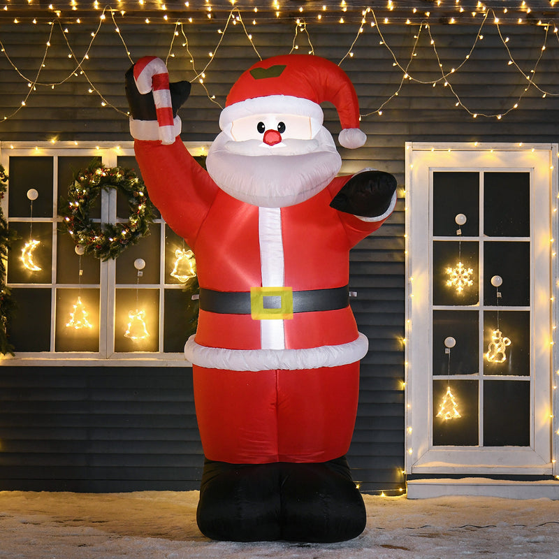 8ft Santa shown beside a decorated doorway
