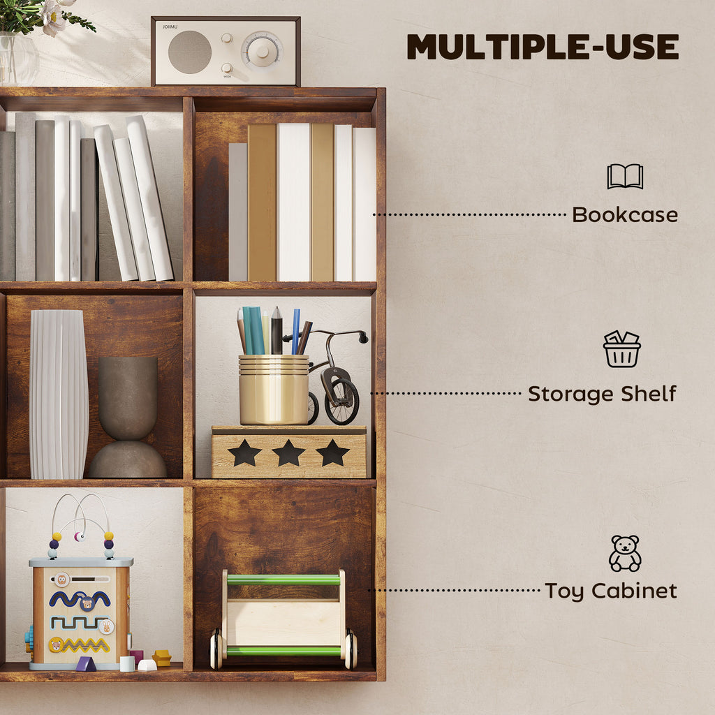 3-tier 9 Cubes Storage Unit Particle Board Cupboard Bookcase Organiser Home Office Shelves, Rustic Brown
