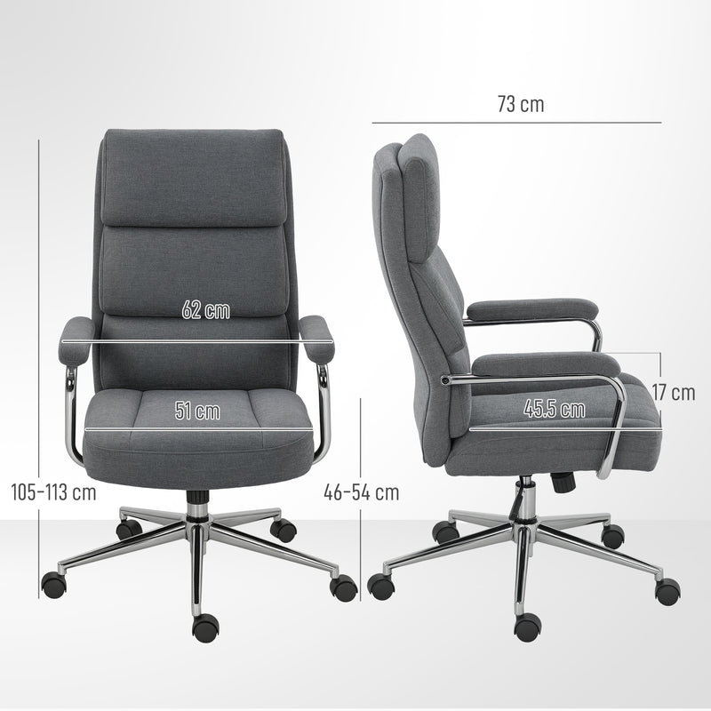HOMCOM Executive Office Chair, Linen Fabric Computer Desk Chair with Double-Layer Back Cushion, Rocking Function – view 3