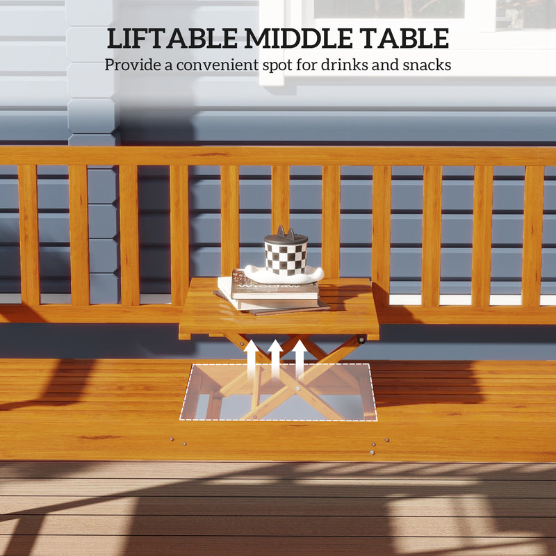 Outsunny Wooden Bench with Liftable Middle Table, Outdoor Bench, Patio Loveseat for Porch, Garden, Seats 2-3 People – view 4