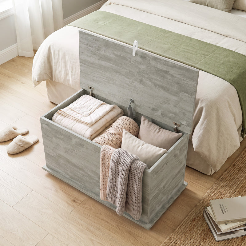 HOMCOM Storage Chest, 102L Blanket Box, Shoe Bench with Safety Hinged Lid, Bed End Bench for Bedroom, 80 x 40 x 45cm – view 8