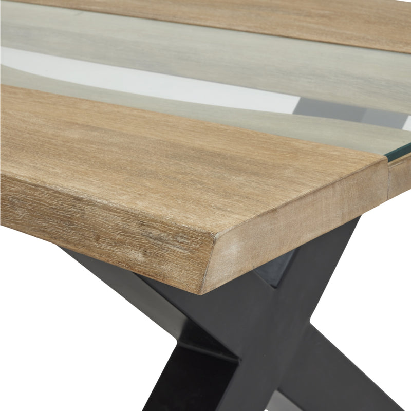Close-up of the live edge and clear river inlay
