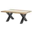 Live edge acacia river coffee table on a white background
