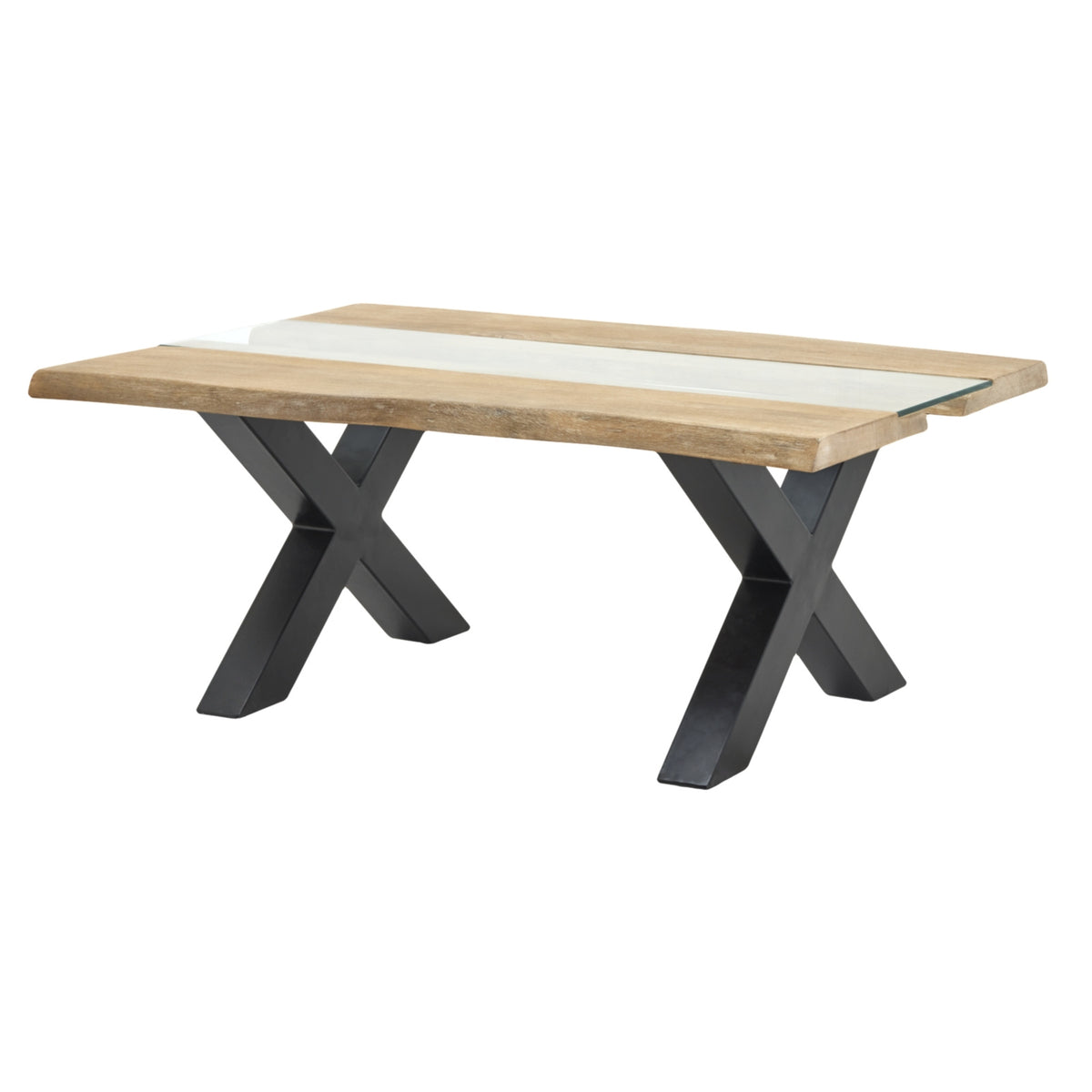 Live edge acacia river coffee table on a white background