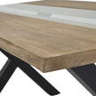 Close-up of the acacia top edge and glass strip