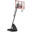Red portable basketball hoop and stand with clear backboard, fillable base and wheels