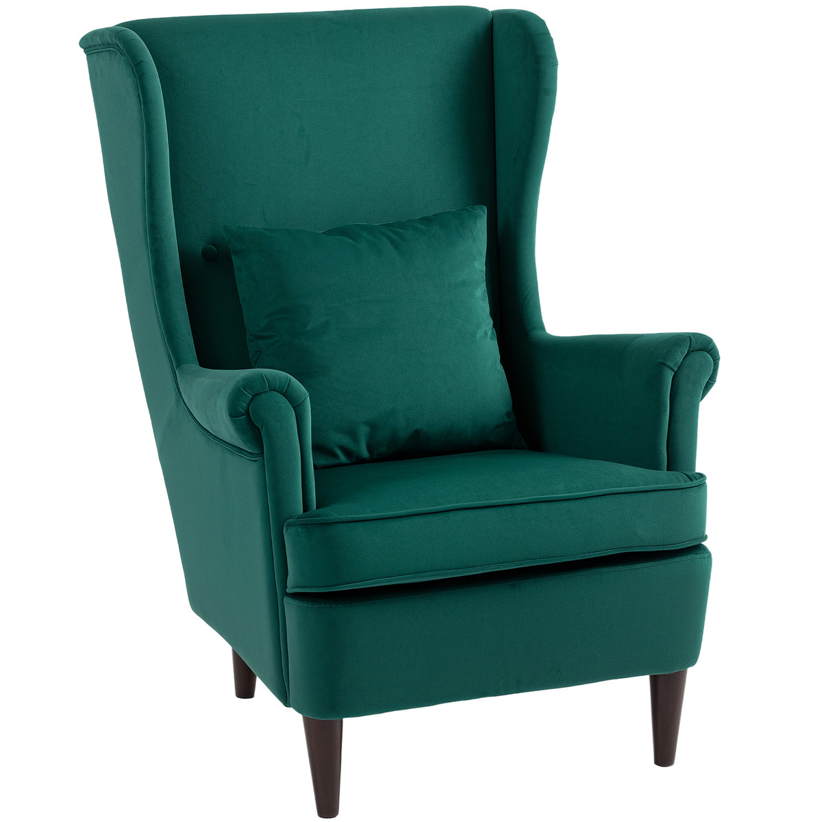 Velvet Wingback Accent Chair with Pillow – Dark Green