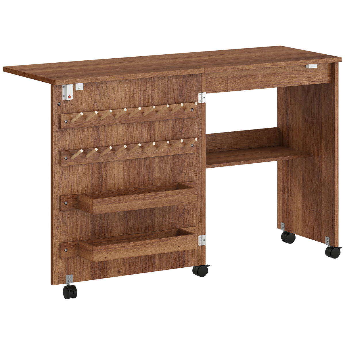 HOMCOM Folding Sewing Table, Rolling Craft Table with Storage compartments, Shelf and Lockable Casters for Small