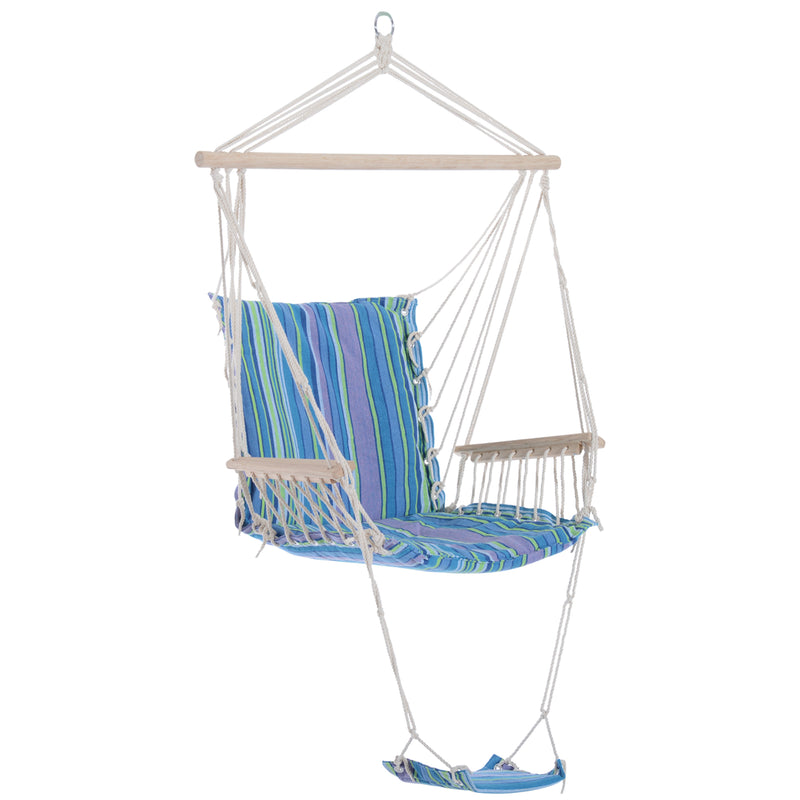 Outsunny Hanging Rope Chair with Soft Padded Seat & Backrest, Portable Garden Hammoc Chair with Wooden Support Bar