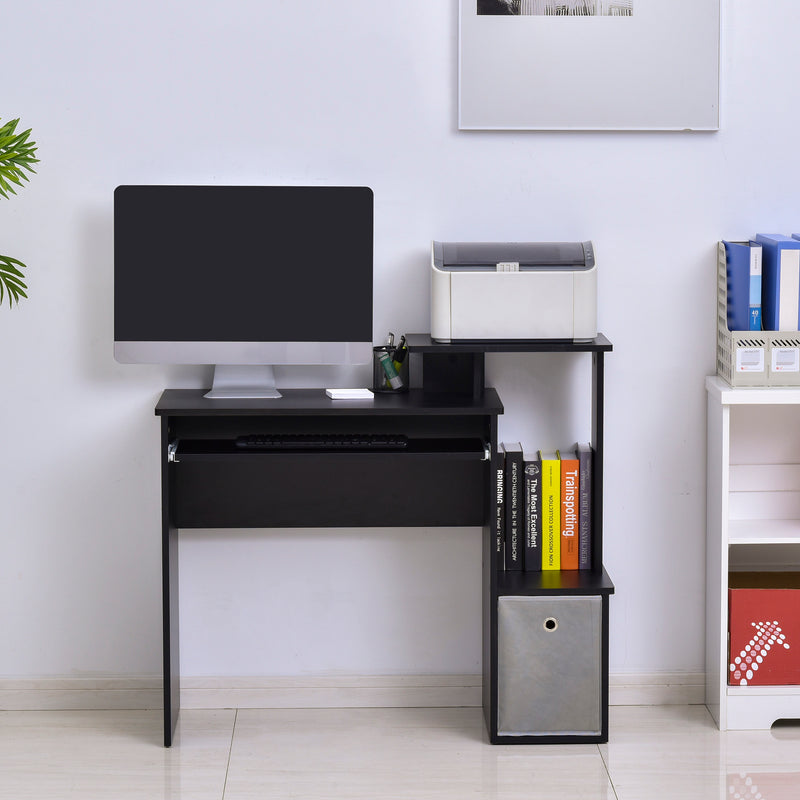 100 cm computer desk with side shelf in black – image 7