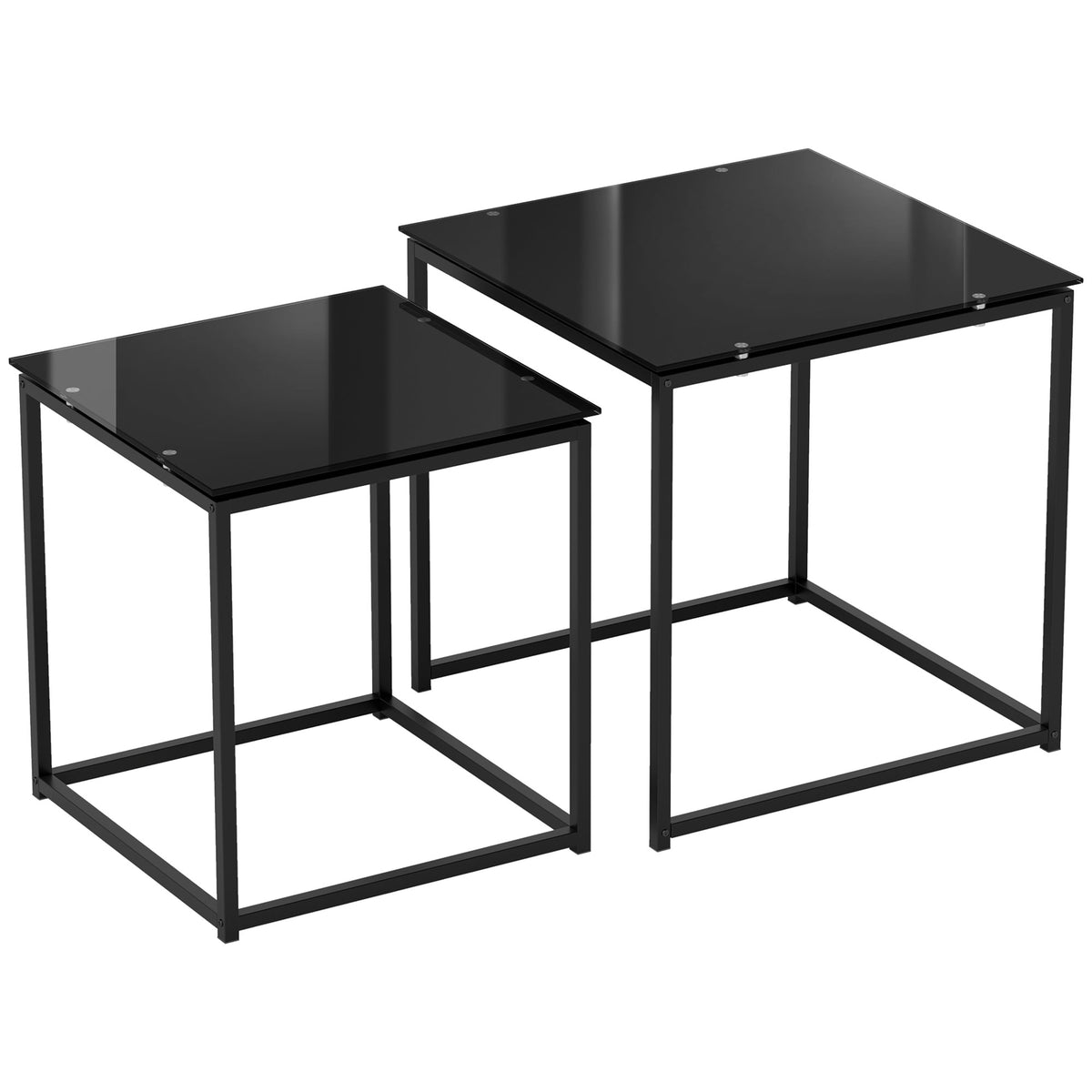 Set of 2 Square Tempered Glass Nesting Tables – Black