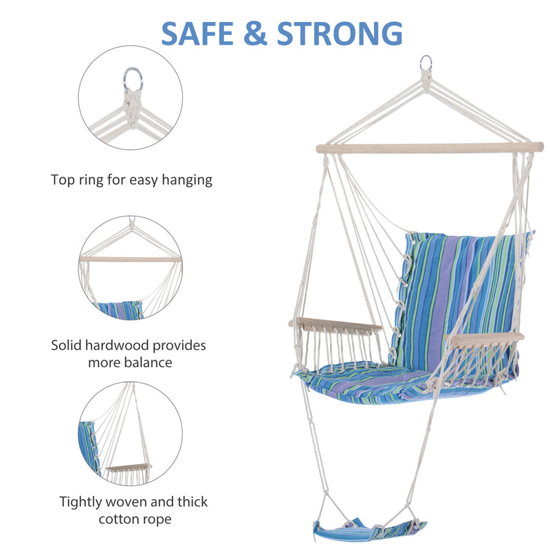 Outsunny Hanging Rope Chair with Soft Padded Seat & Backrest, Portable Garden Hammoc Chair with Wooden Support Bar – view 4