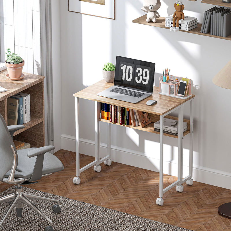 HOMCOM 80 cm Drop Leaf Writing Work Desk - Natural Wood Finish – view 2