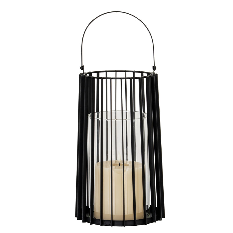 Lynk black lantern with a pillar candle inside