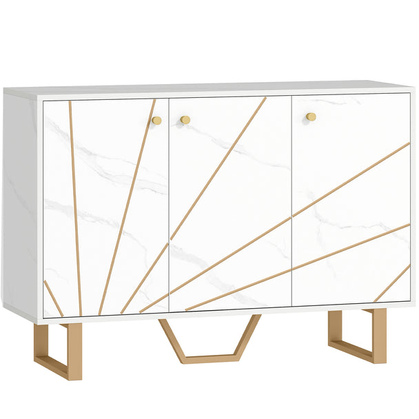 HOMCOM Sideboard Storage Cabinet, Modern Storage Cupboard with Adjustable Shelves and Metal Legs for Living Room