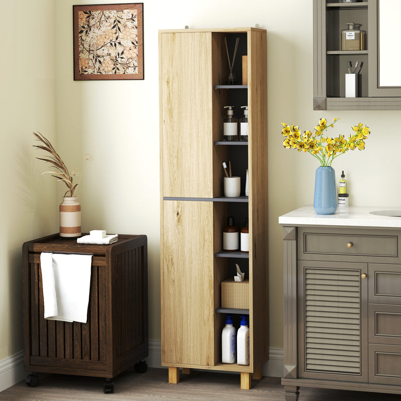 Tall slim wood-effect bathroom cabinet – image 8