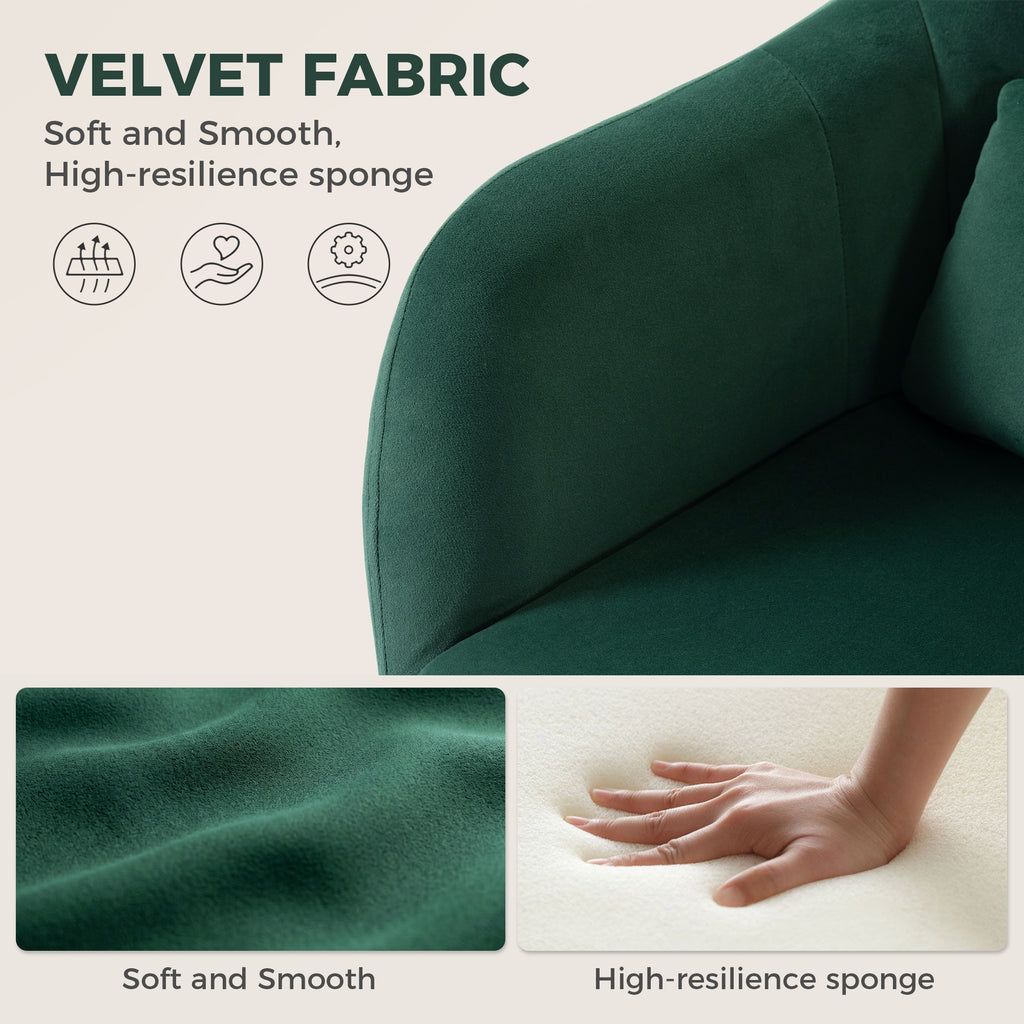 Retro Velvet Swivel Tub Chair with Steel Frame, Cushion Seat, Dark Green