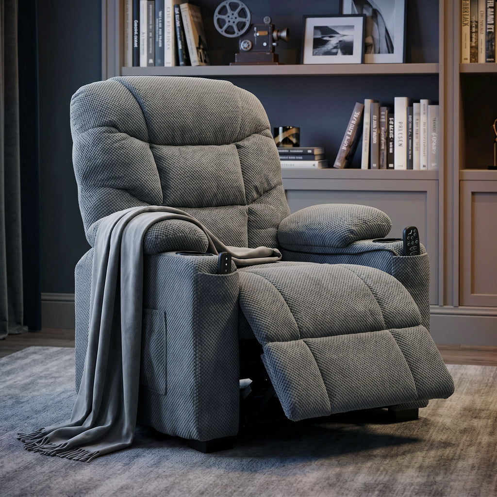 Recliner Armchair with Vibration Massage, Heat, Whisper-Quiet Motor, Memory Function, Power Reclining Chair, Dark Grey