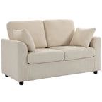 2 Seater Sofa, Corduroy Small Couch with Spring Cushion, Wide and Deep Seat, Beige