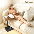 C Shaped Side Table, Small End Table with Adjustable Height and Metal Base for Living Room, Bedroom, Rustic Brown